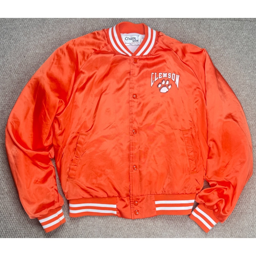 Chalk Line Vintage NCAA Clemson Tigers Satin Lined Bomber Jacket Size XL